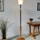 Lampadaire art déco Mazda chrome bois opaline