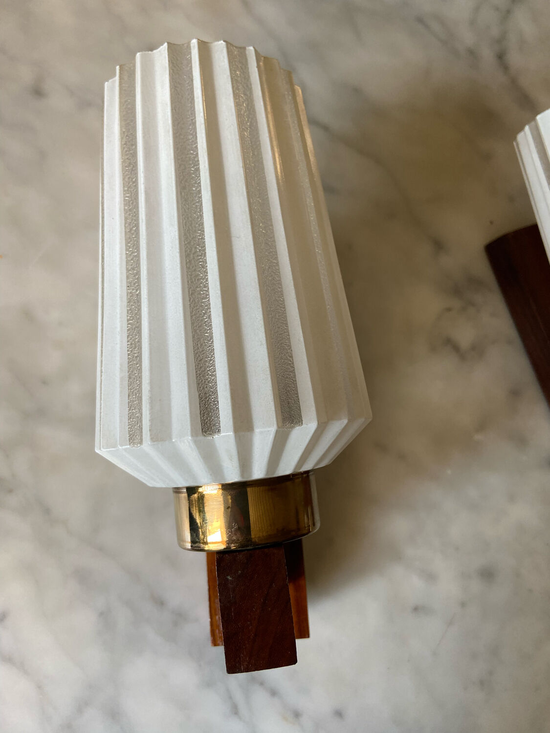 Pair of Scandinavian sconces in brass and opaline teak