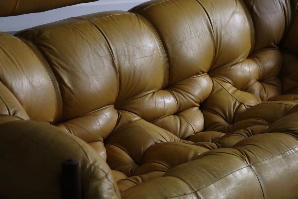Percival Lafer MP-81 three seater sofa in yellow leather, Brazil 1970s