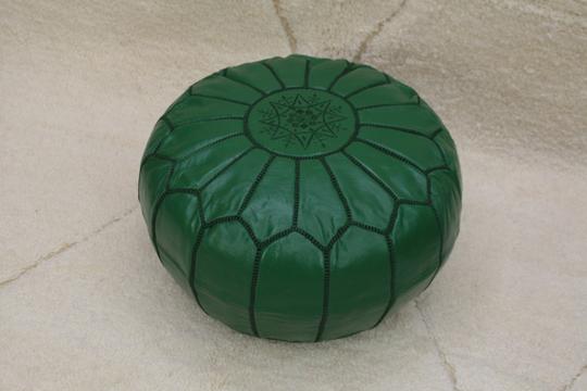 Moroccan pouf in green leather