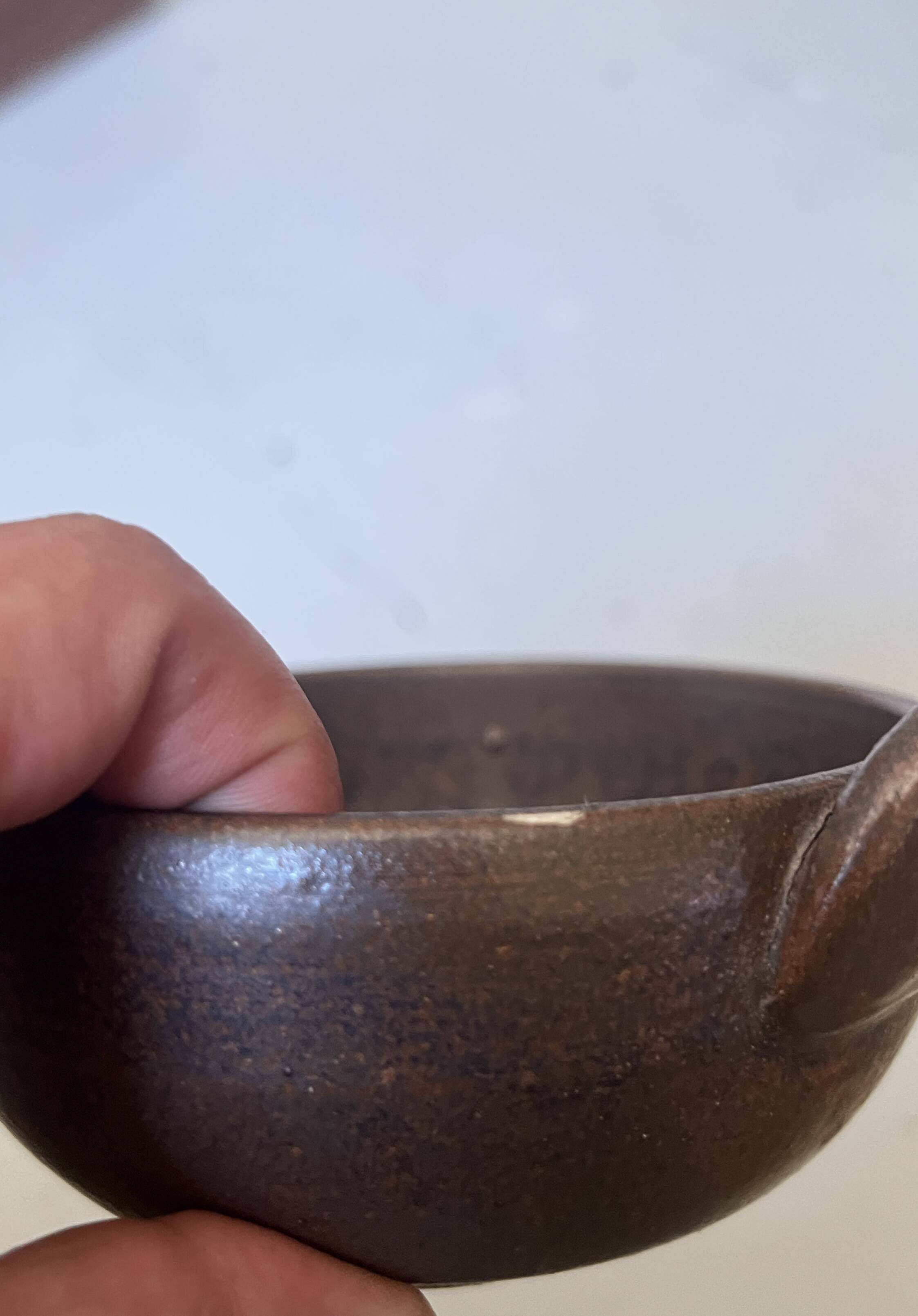 Pair of 2 handmade stoneware bowls, 20th century