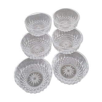 6 ramequins Arcoroc France en verre trempé ciselé vintages des années 70