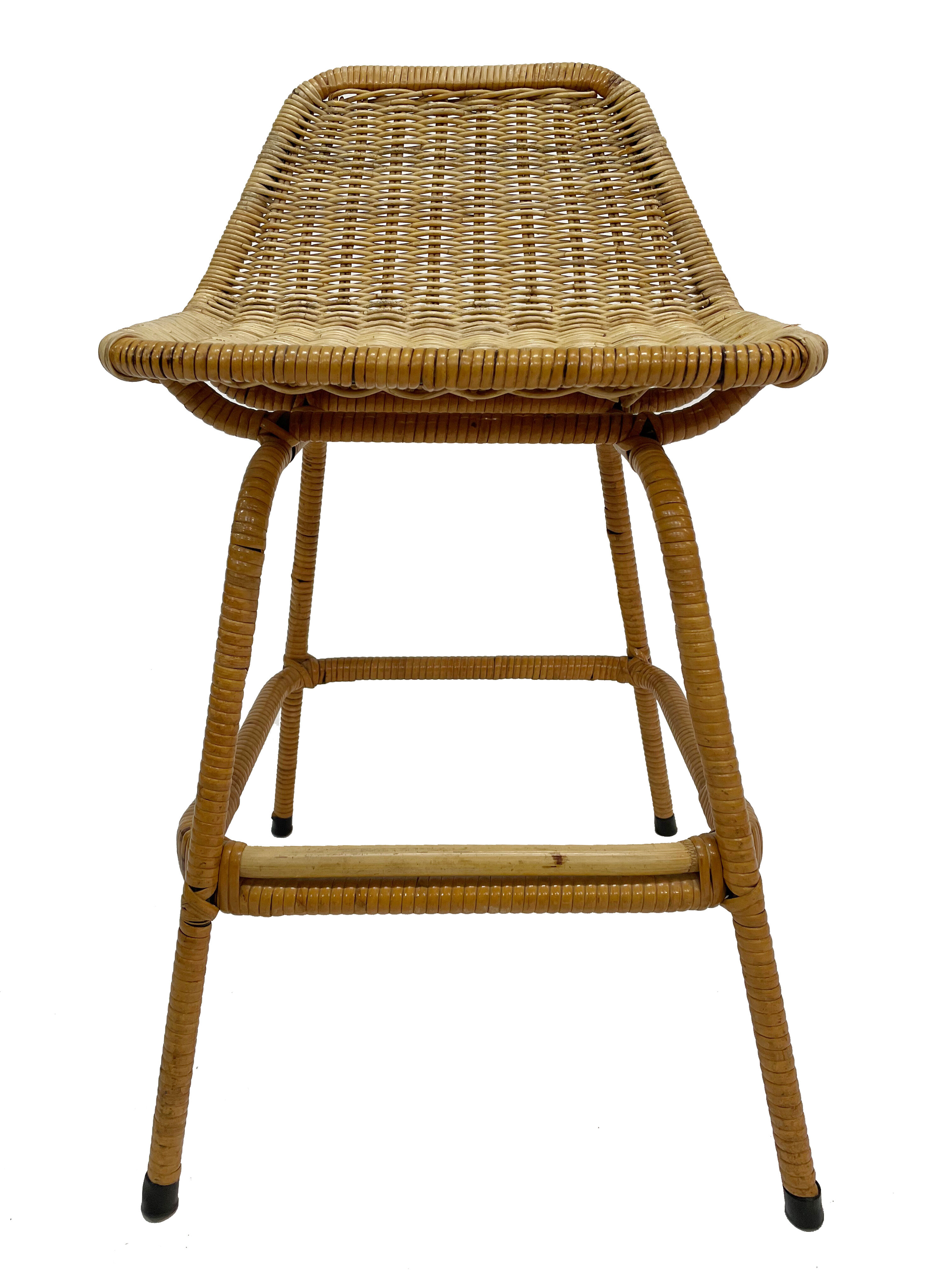 Vintage bar stool in rattan design Rohe 1960
