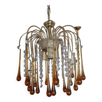 Venini chandelier gold metal drop pendants murano glass