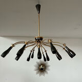Old spider chandelier Italian metal, vintage Sputnik lamp 15 lights