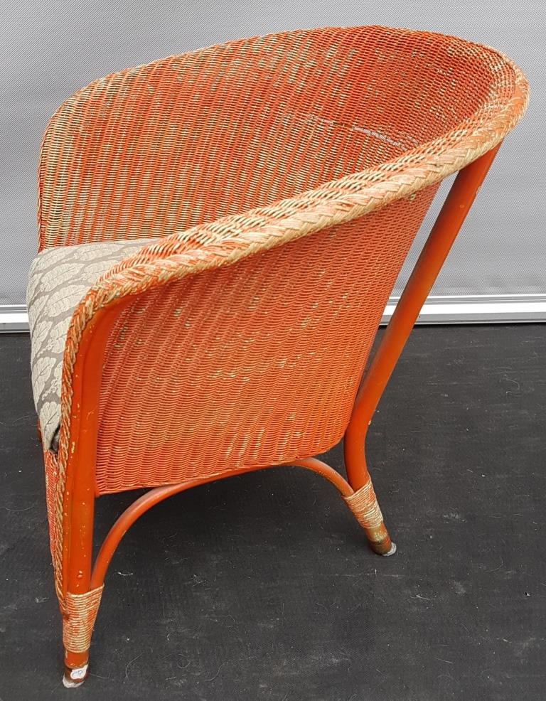 Fauteuil anglais Lloyd Loom kapok orange et vert