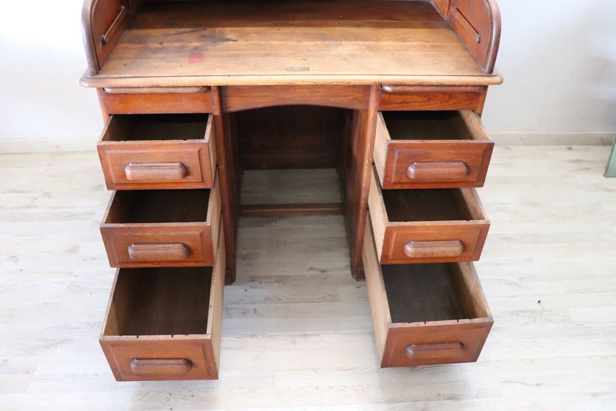 Bureau à rouleau en bois de chêne, Italie début du 20e siècle