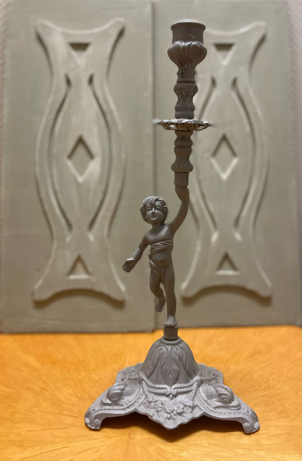 Brass candle holder angelot cherub period 19th century