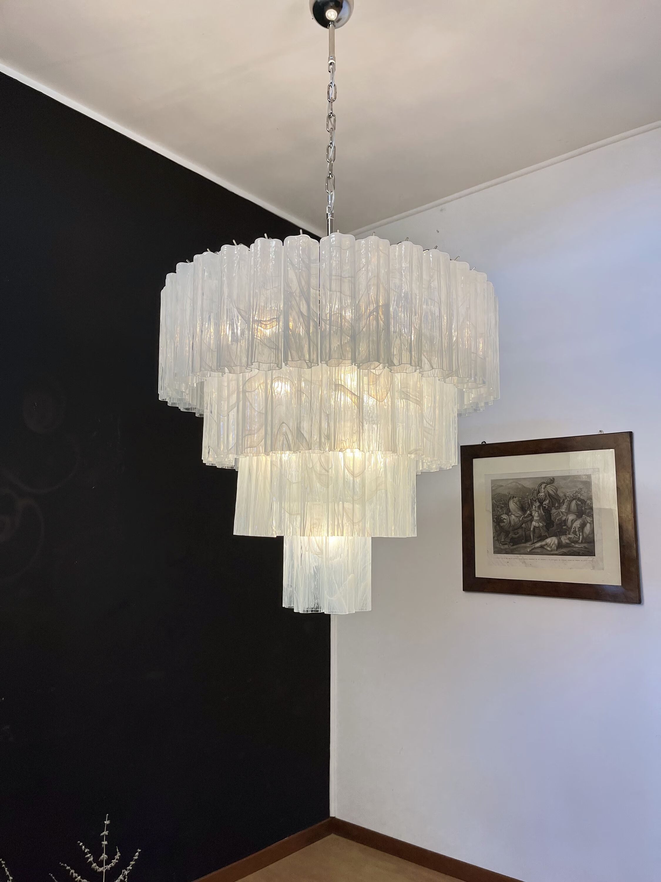 Multi-level chandelier in vintage murano glass - 78 glasses blanc d'albatre