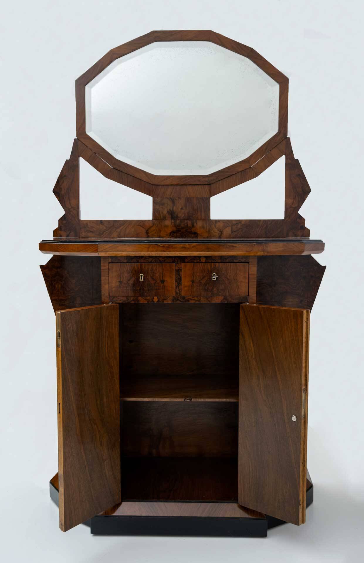 Art Deco Italian Walnut Briar Sideboard with Mirror, Early 20th Century
