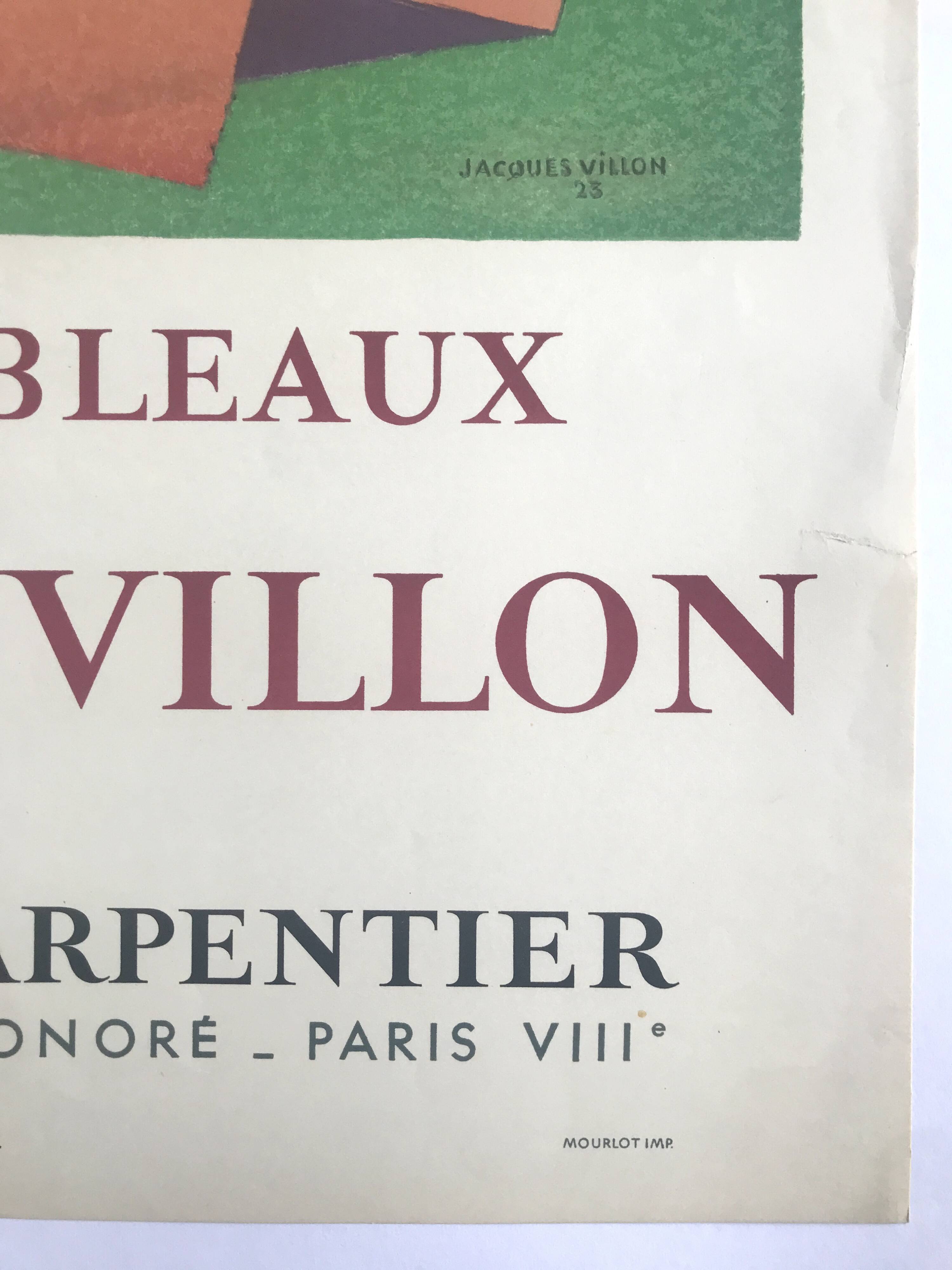 Affiche d'exposition en lithographie de jacques villon, galerie charpentier, 1961