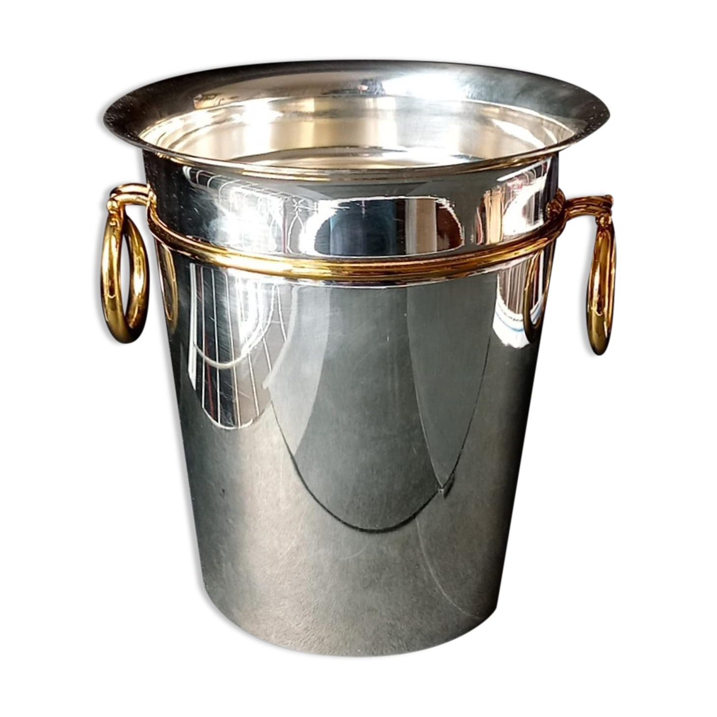 Orfevrerie Vuillermet - champagne bucket in silver metal and golden handles