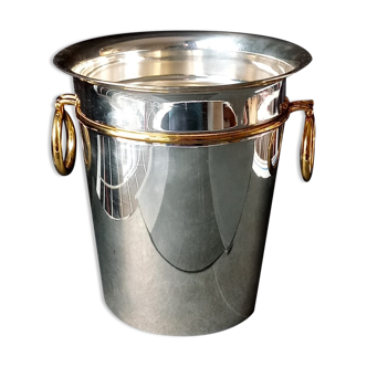 Orfevrerie Vuillermet - champagne bucket in silver metal and golden handles
