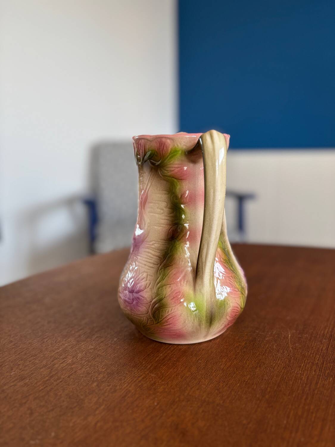 Heron and lily pitcher, St Clément factory, 1920s - vintage water carafe