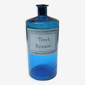 Old Blue Glass Apothecary Jar - Tinct: Benzoe