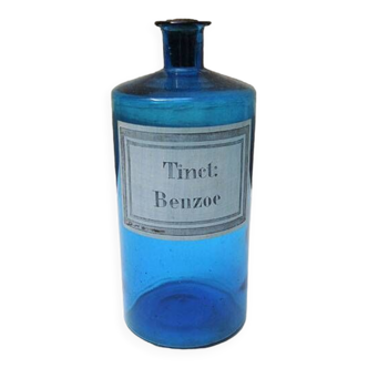 Ancien pot d'apothicaire en verre bleu - Tinct : Benzoe