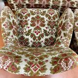 Fauteuils et canapé vintage pieds compas 1950 ancien motif floral