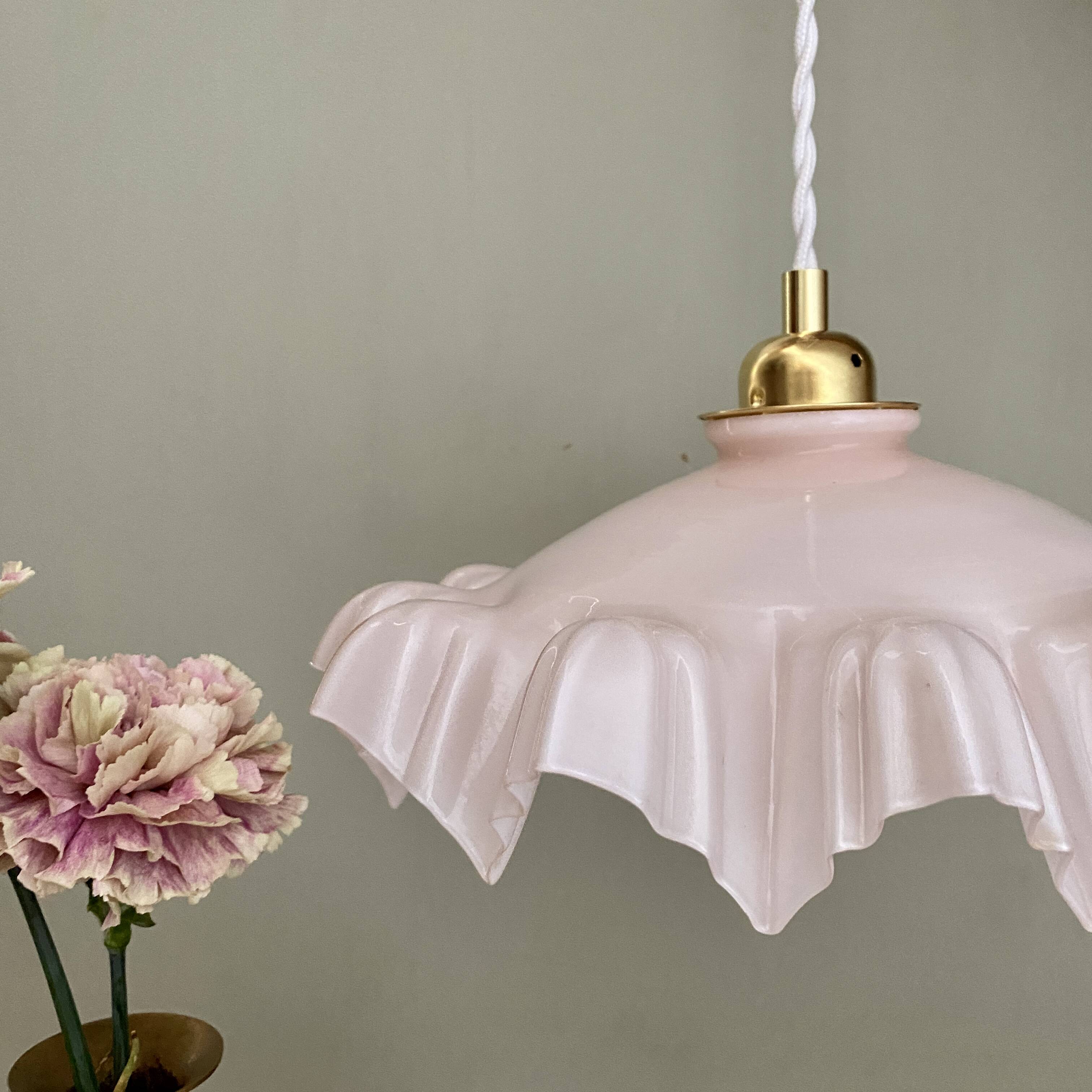 Vintage pink opaline lampshade pendant light