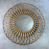 Round Sun Mirror in Rattan from the 1950s Spain Ibiza