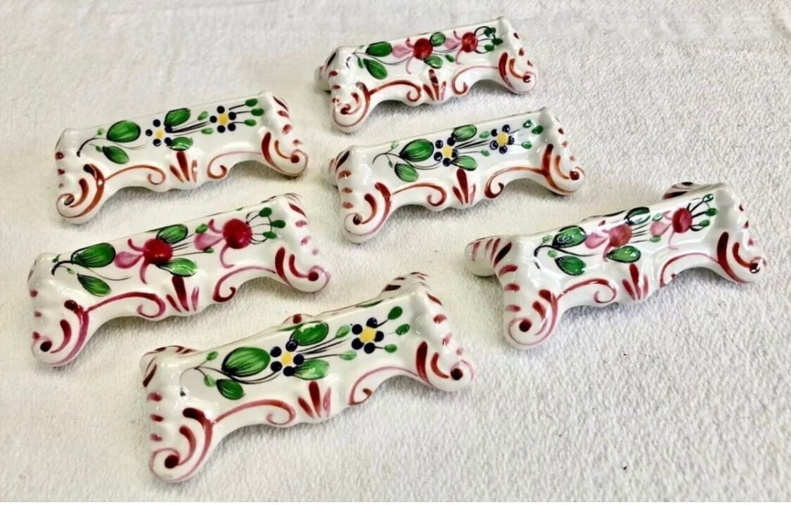 6 old Luneville earthenware knife holders