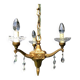 Gilt French Chandelier: Neo Classical 3-Branch Crystal Pendant Light