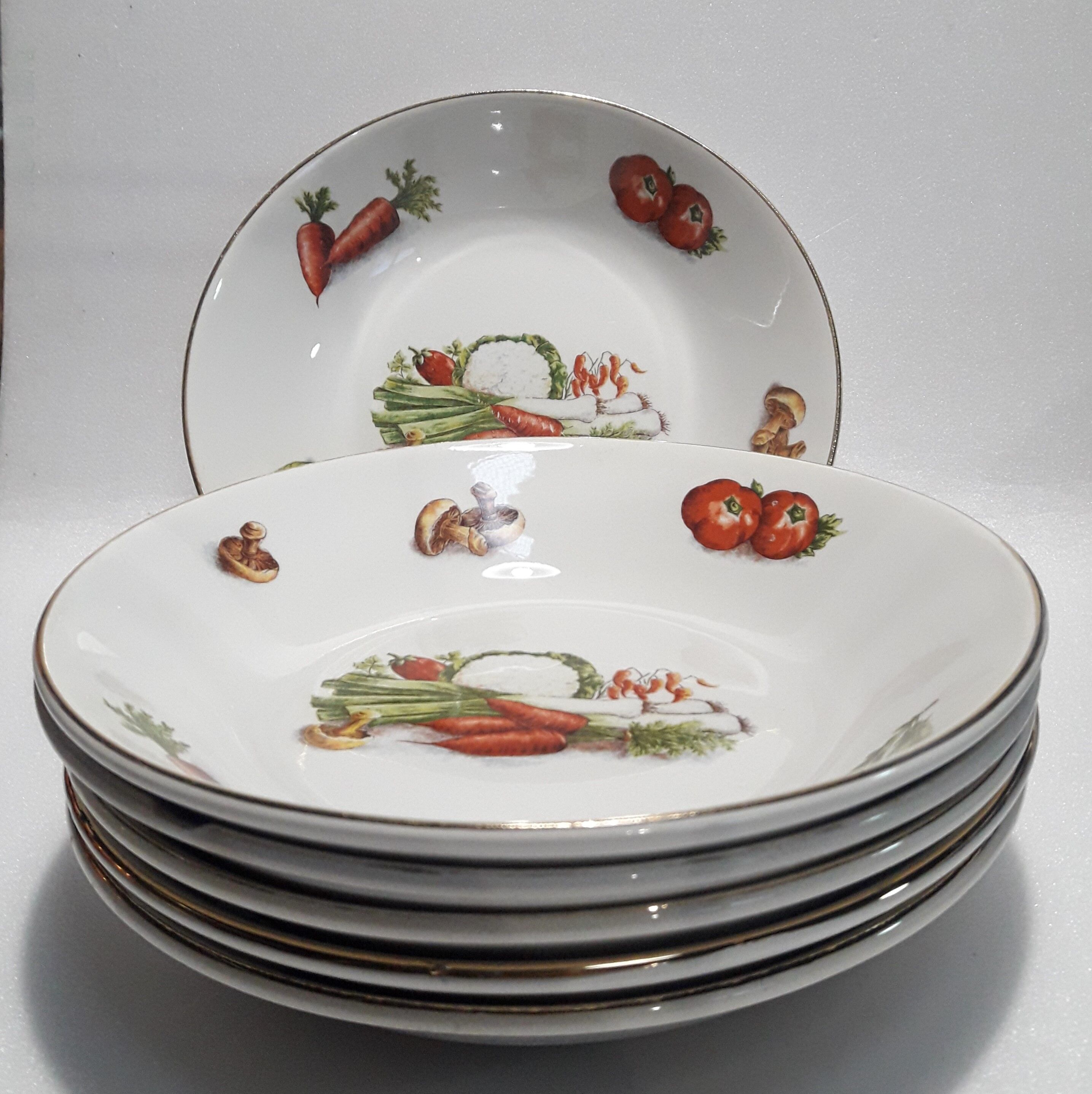 5 assiettes creuses Orchies Moulin des loups décor légumes