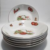 5 hollow plates Orchies Moulin des loups décor vegetables