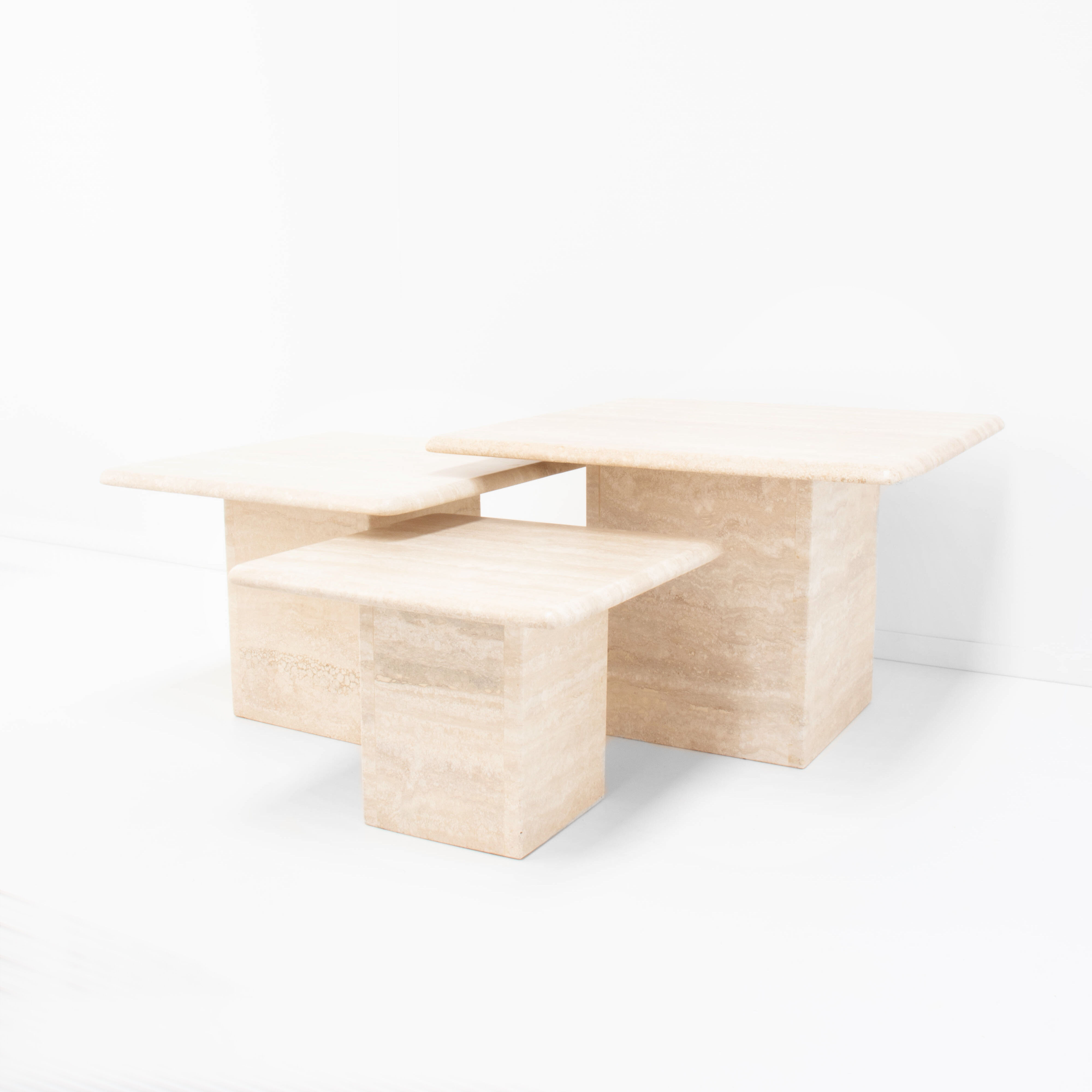 Set of 3 vintage travertine pull out tables