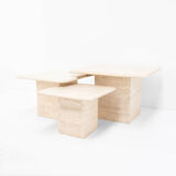 Set of 3 vintage travertine pull out tables