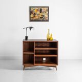 Commode en noyer et peinture noir, piétement en noyer massif