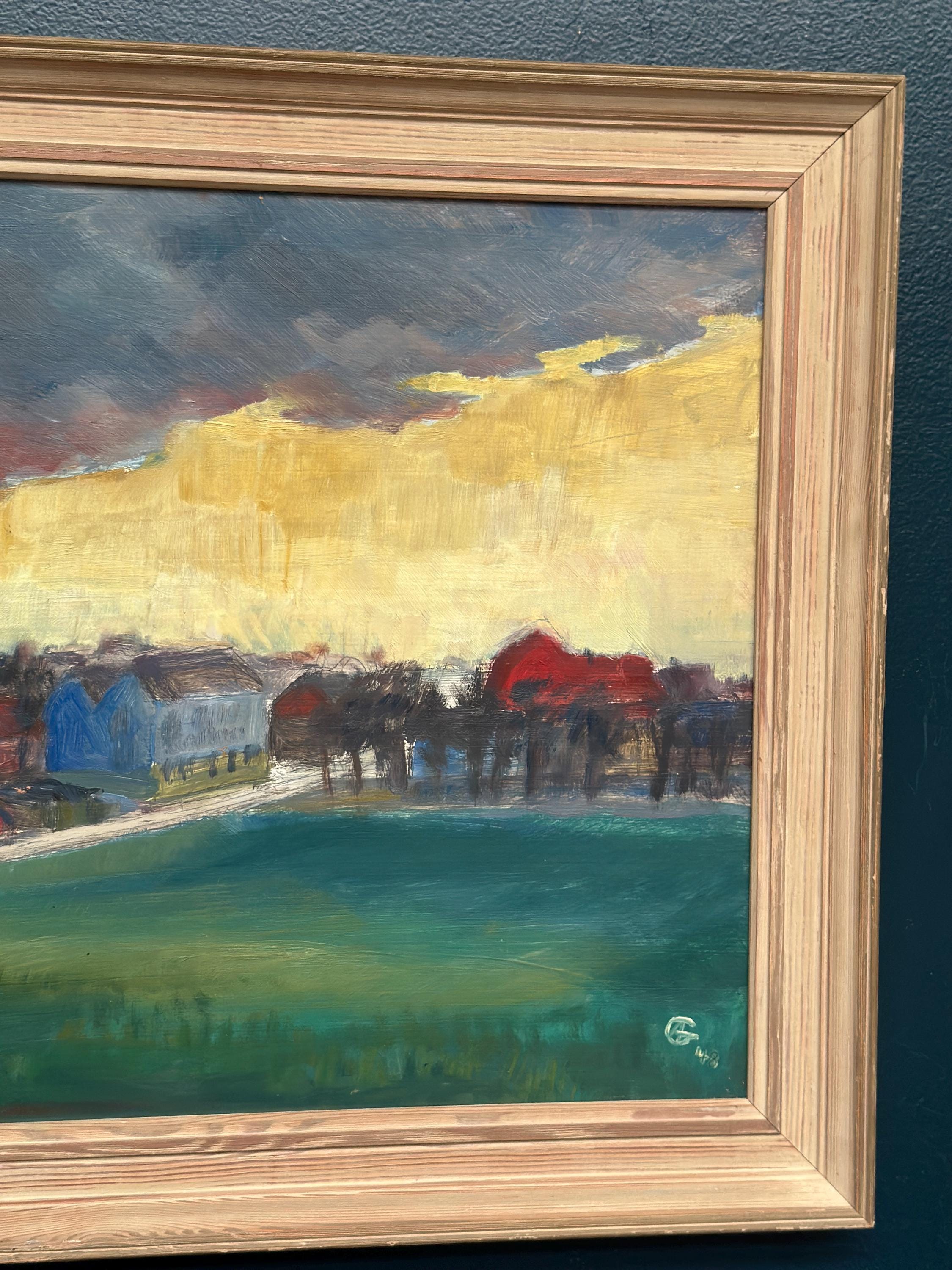 Original Swedish Oil On Panel – “Village” By A.G. – Dated 1948 – Vintage & Framed