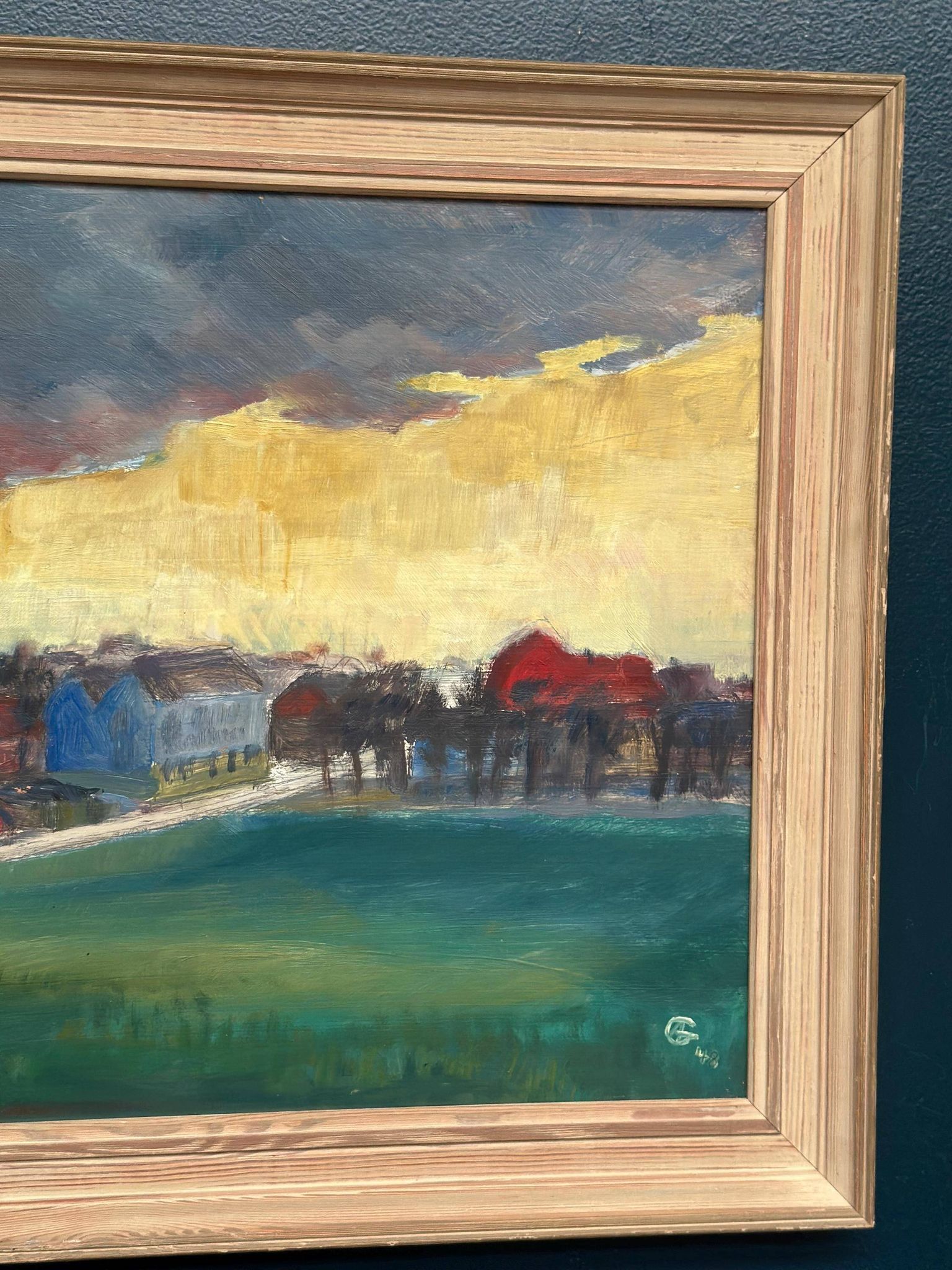 Original Swedish Oil On Panel – “Village” By A.G. – Dated 1948 – Vintage & Framed