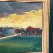 Original Swedish Oil On Panel – “Village” By A.G. – Dated 1948 – Vintage & Framed