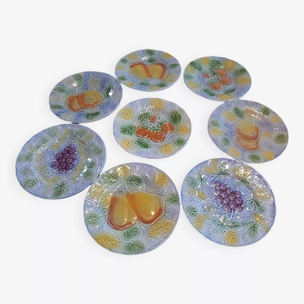 Old Salins earthenware dessert or cheese plates x 8