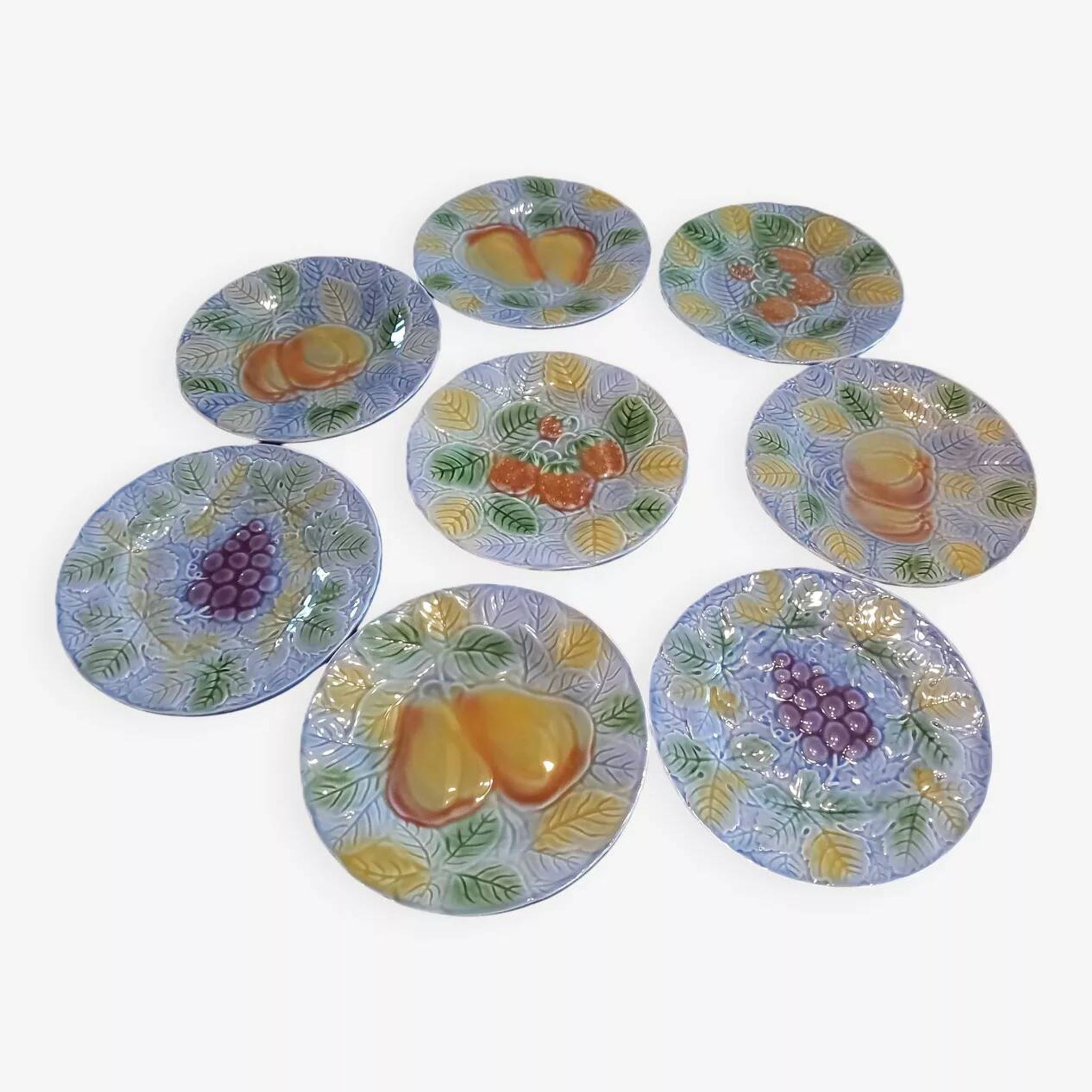 Old Salins earthenware dessert or cheese plates x 8