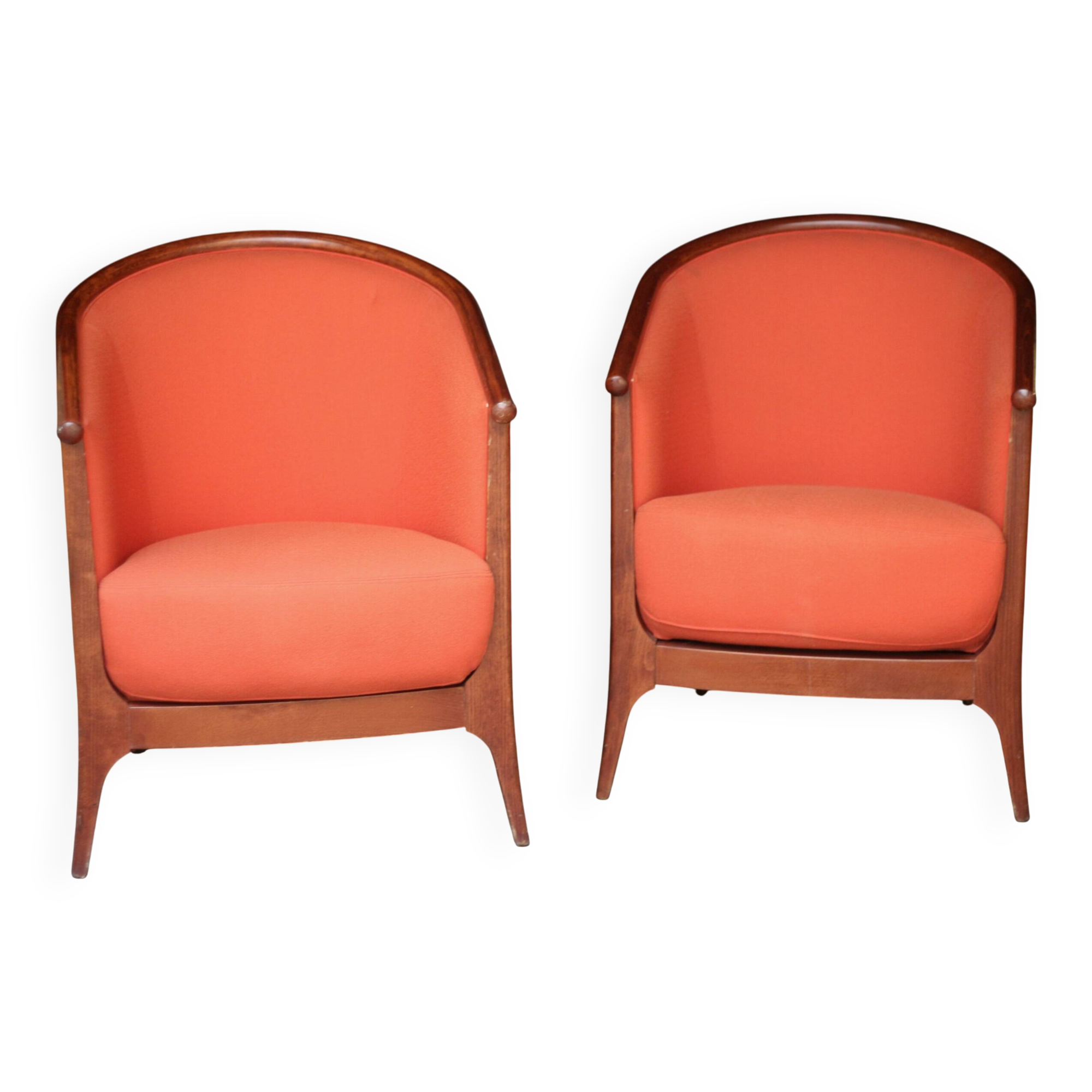 Magnificent pair of baumann armchairs, art deco style (1960s).