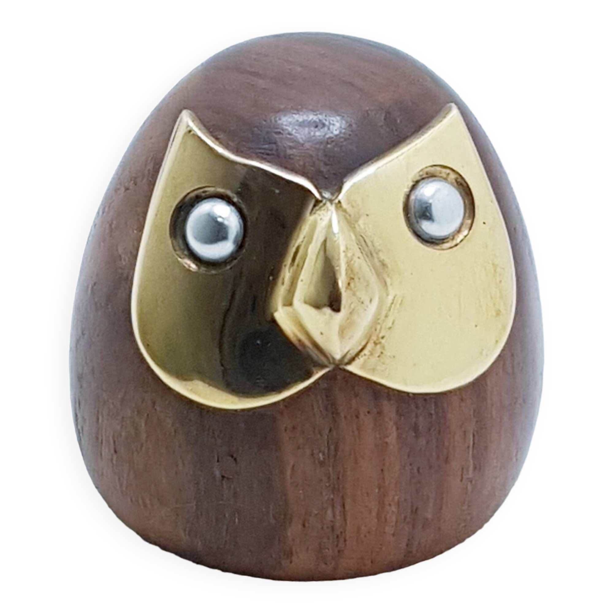 Solid wood & brass owl paperweight