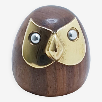 Solid wood & brass owl paperweight