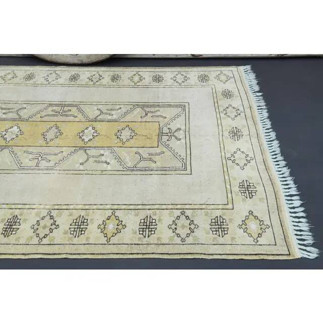 1970s Vintage Turkish Oushak Handmade Wool Cotton Beige Area Rug 161x230