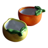 Duo of bowls / Pocket emptiers in slipware – Lemon & Orange
