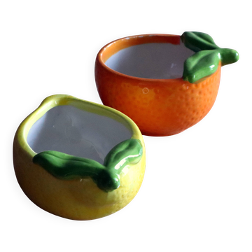 Duo de coupelles / Vide-poches en barbotine – Citron & Orange