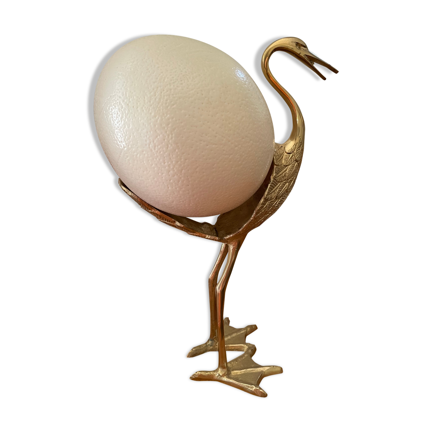 Oiseau en laiton et œuf d’autruche