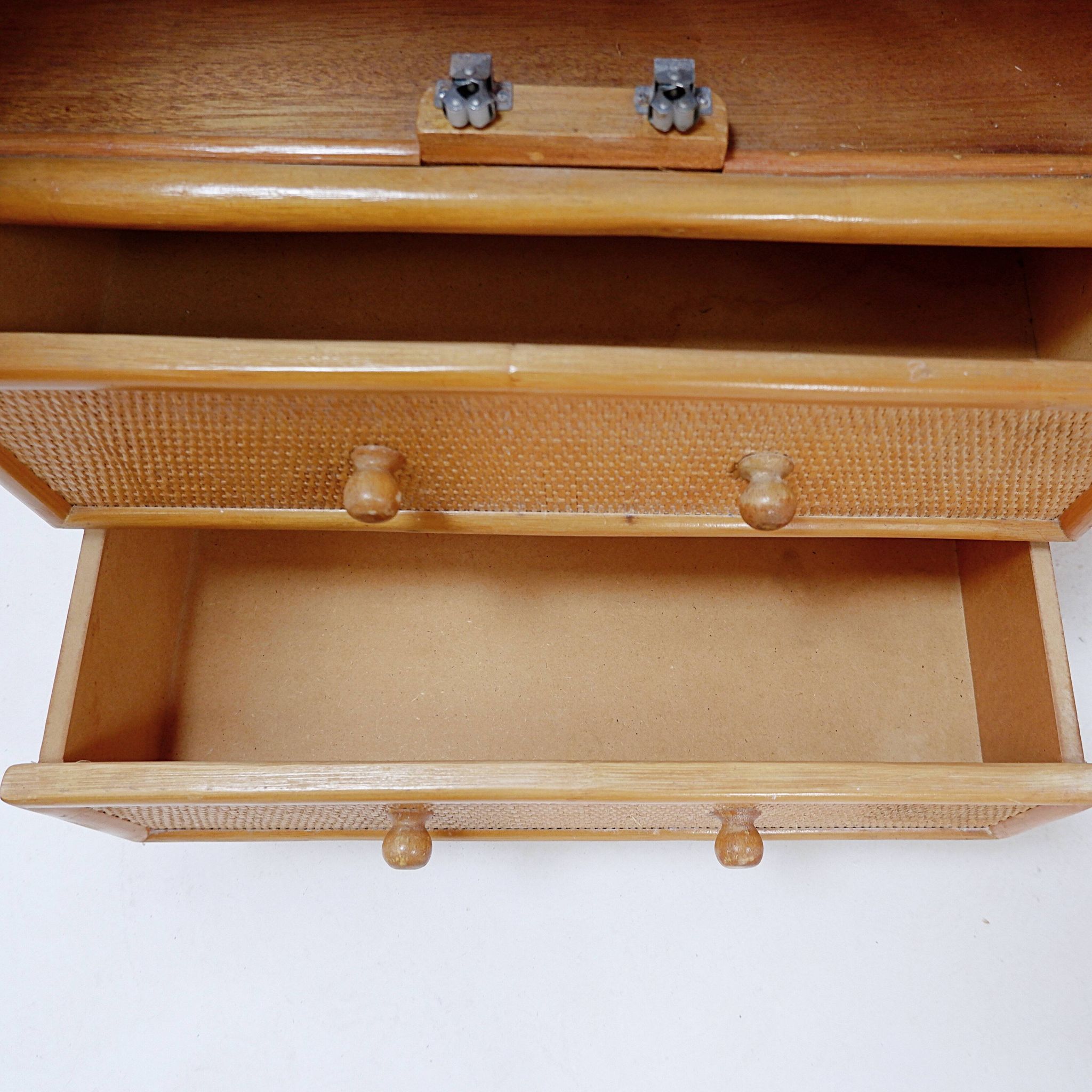 Vintage bamboo bookcase with drawers, 1980s