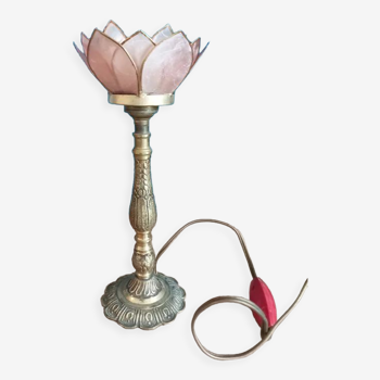 Lampe chevet fleur pétale rose nacre base bronze laiton dpm 0323112