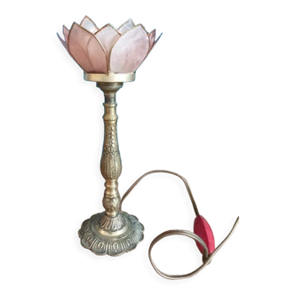Bedside lamp flower petal pink mother-of-pearl bronze base brass dpm 0323112