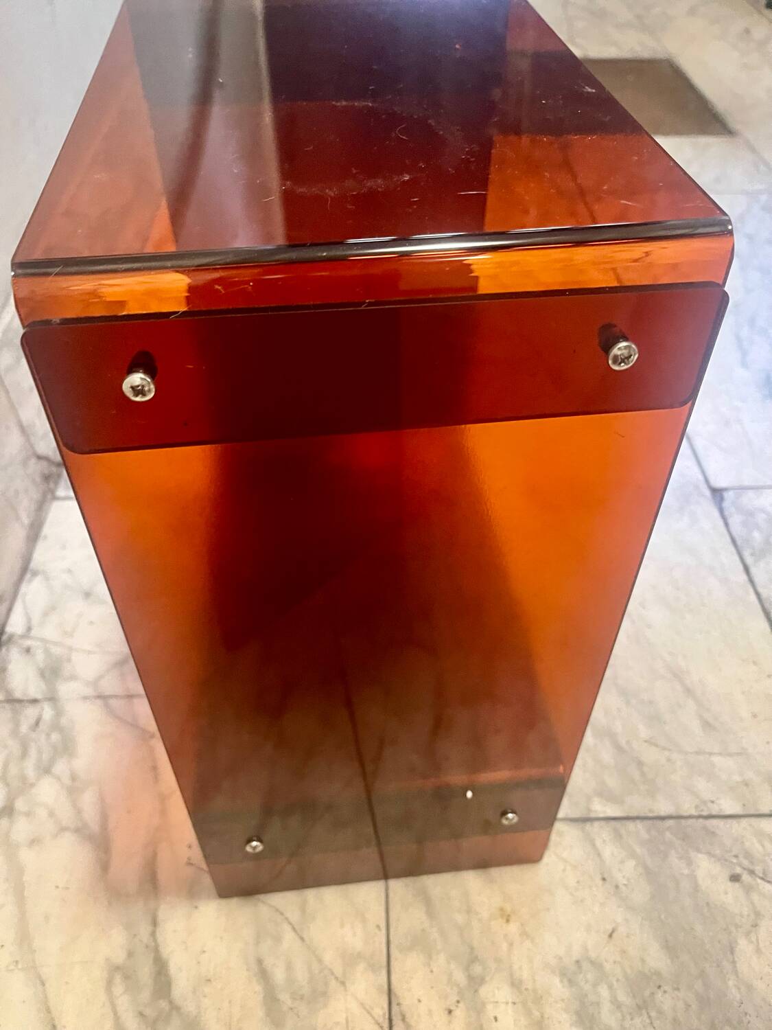 Pair of vintage smoked brown plexiglass side tables