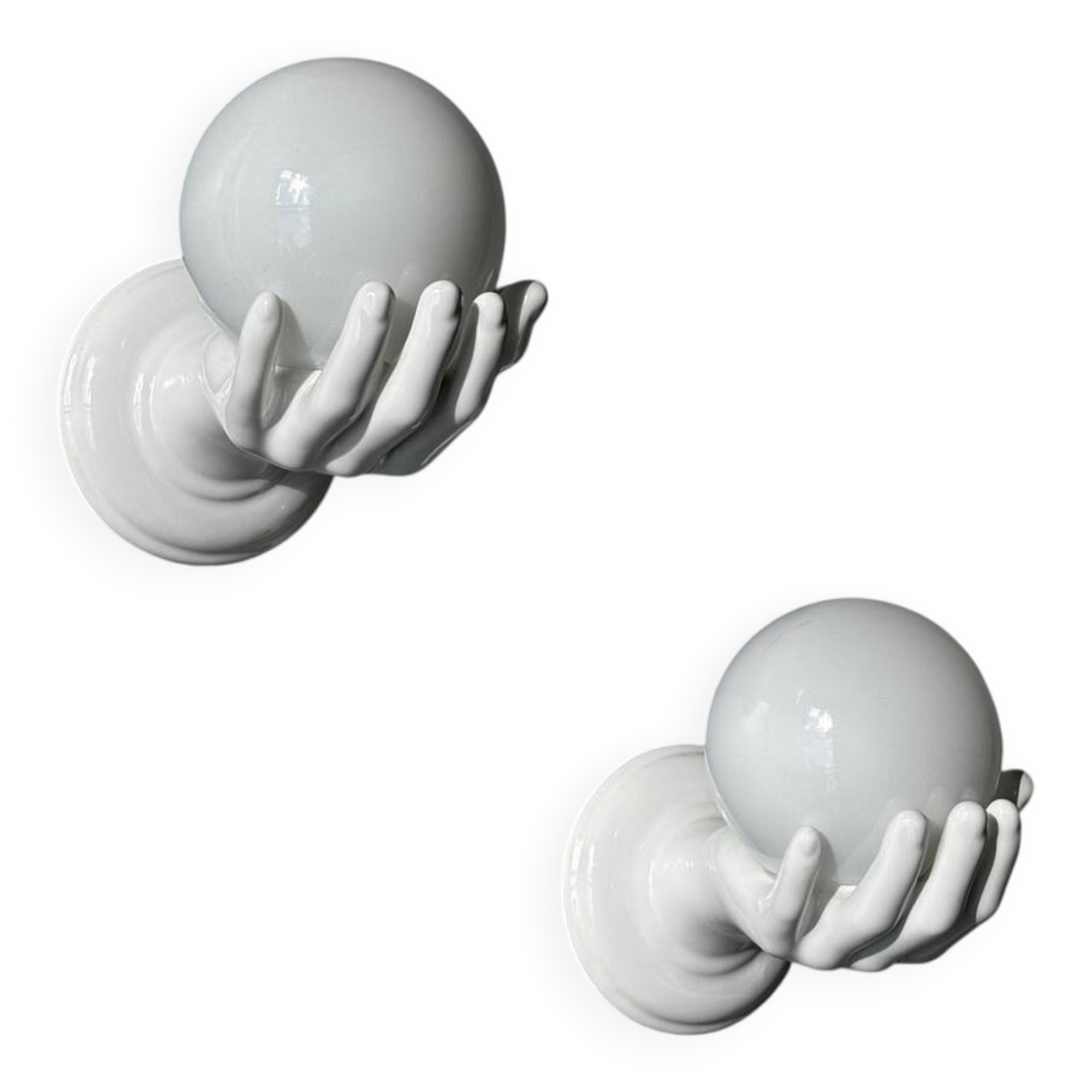 Pair of opaline and ceramic hand sconces