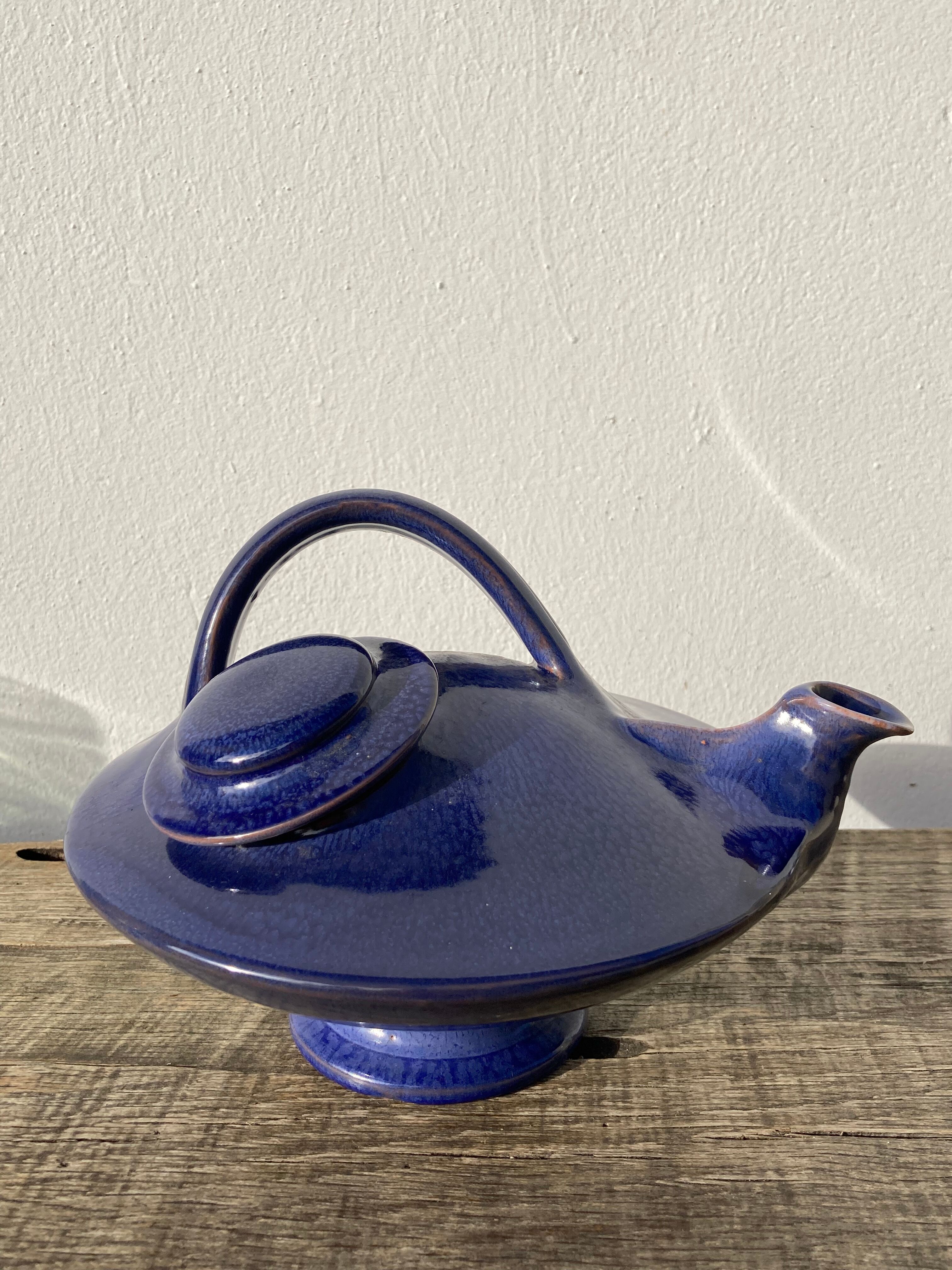 Organic teapot in blue ceramic