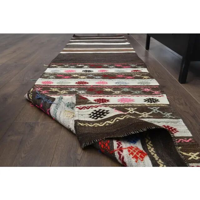 1970s Turkish Oushak Handmade Wool Cotton Brown Runner 65x243
