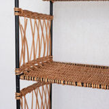 Shelf in braided rattan and black metal